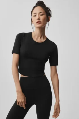 Alo Softsculpt Precision Half Sleeve Tee – Black
