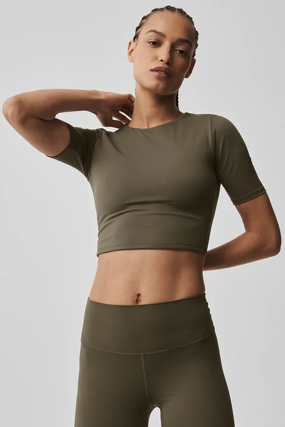 Alo Softsculpt Precision halvärmad T-shirt – Olive Tree