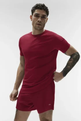 Alo Vapor T-shirt med rund hals och kortärmad design – Garnet