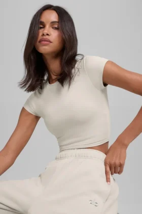 Alosoft Crop Finesse kortärmat – benvit