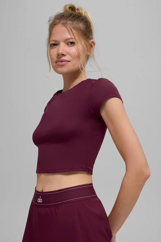 Alosoft Crop Finesse kortärmat – vinröd