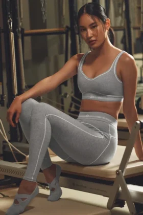 Alosoft High-Waist Leggings with Heart Pattern – Athletic Heather Grey/White
