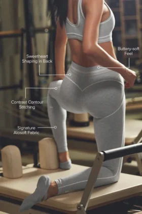 Alosoft High-Waist Leggings with Heart Pattern – Athletic Heather Grey/White