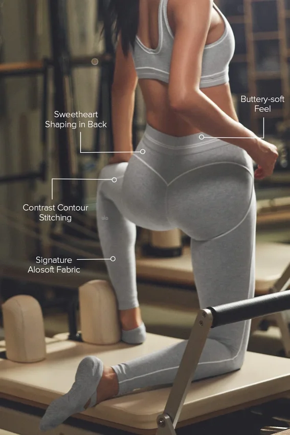 Alosoft High-Waist Leggings with Heart Pattern – Athletic Heather Grey/White