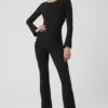 Alosoft Melody hel lång bootcut-Onesie – svart