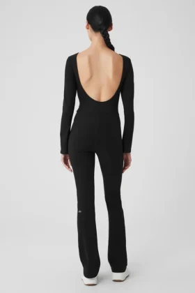 Alosoft Melody hel lång bootcut-Onesie – svart
