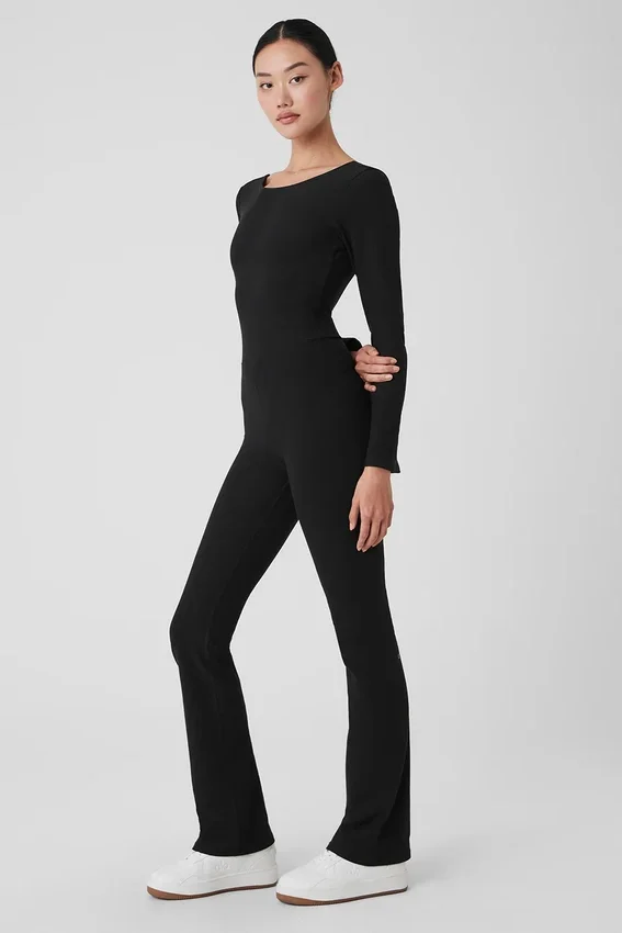 Alosoft Melody hel lång bootcut-Onesie – svart