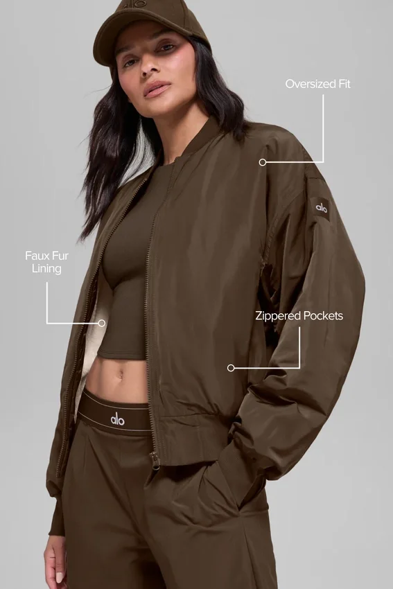 Bomberjacka i fuskpäls – Urbanite – Espresso/Ivory
