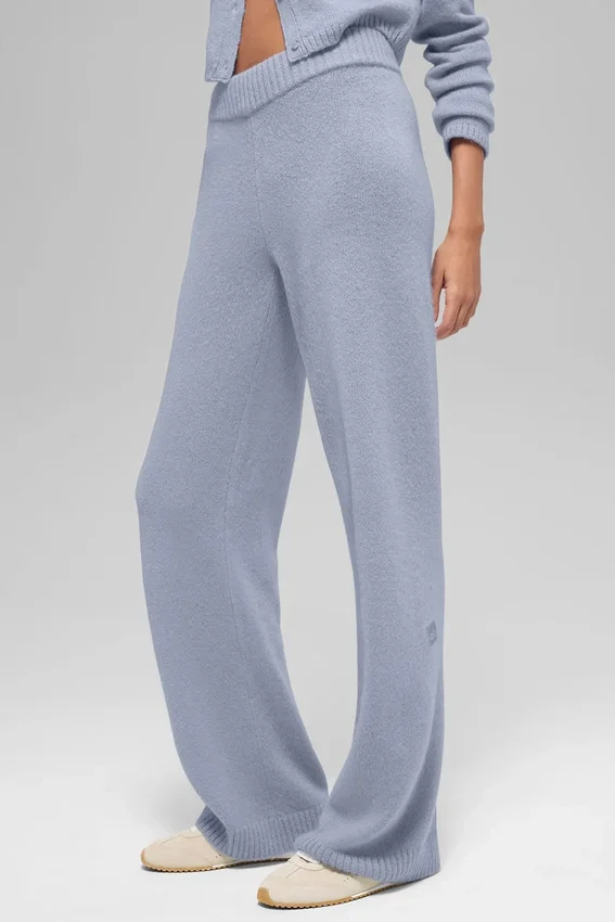 Byxor i ull och kashmir med High-Waist och vida ben – New Class – Winter Frost