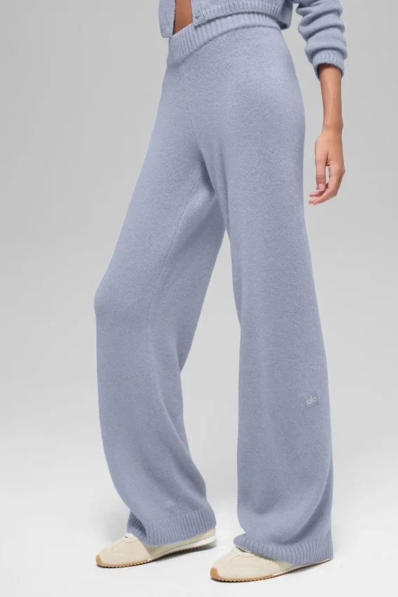 Byxor i ull och kashmir med High-Waist och vida ben – New Class – Winter Frost