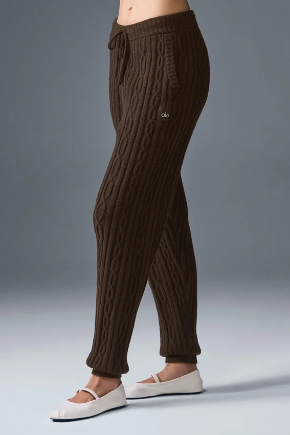 Cable Knit Winter Bliss-byxor – Espresso