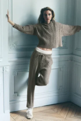 Cable Knit Winter Bliss-byxor – ljus kakao