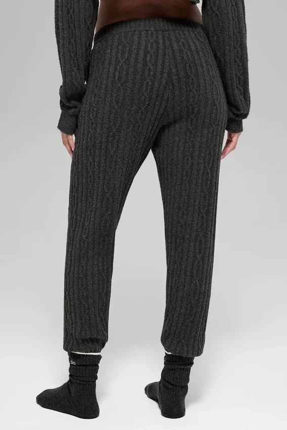 Cable Knit Winter Bliss-byxor – mörk melerad grå