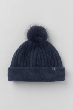 Cable Knit Winter Bliss Mössa – marinblå