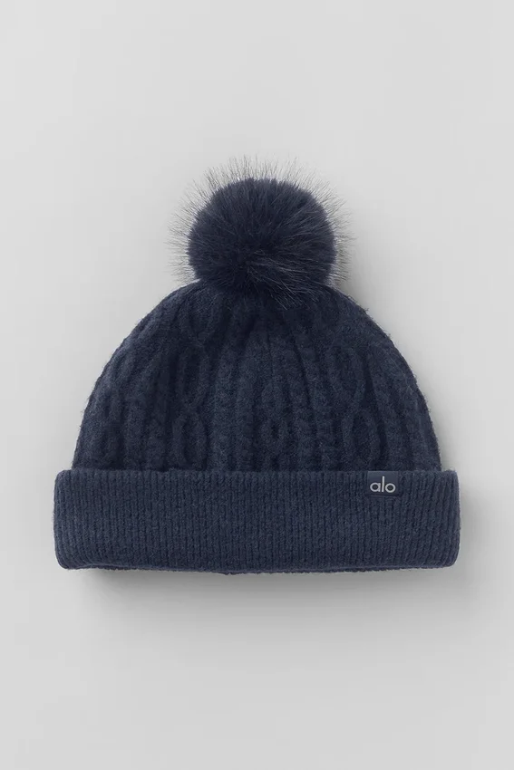 Cable Knit Winter Bliss Mössa – marinblå