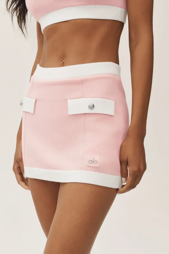 Capri-kjol i bomull och kashmir med High-Waist – Dream – solkysst rosa/vit