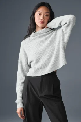 Cashmere Plush Waffle Turtleneck Tröja – Athletic Heather Grey