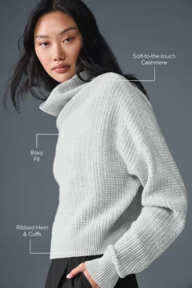 Cashmere Plush Waffle Turtleneck Tröja – Athletic Heather Grey