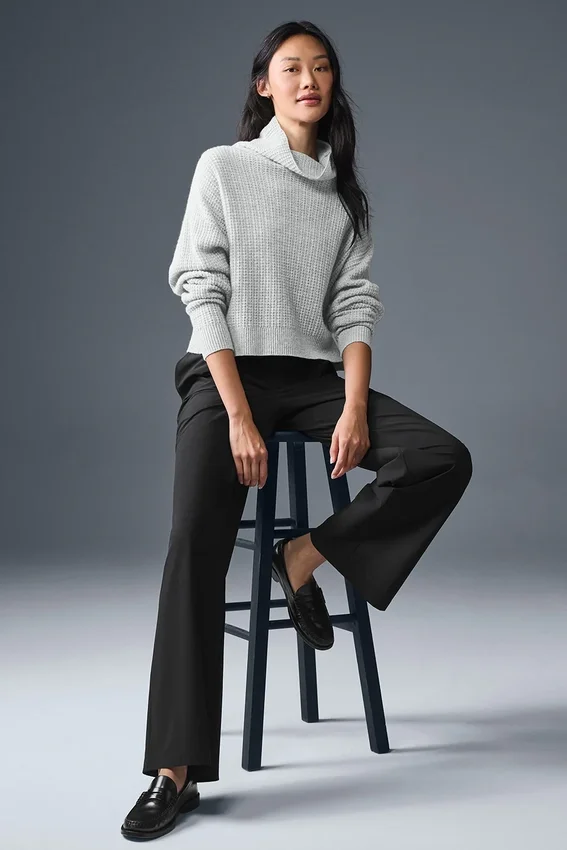 Cashmere Plush Waffle Turtleneck Tröja – Athletic Heather Grey