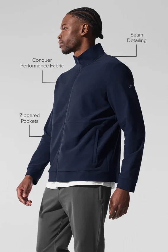 Conquer Max Mock Neck Full Zip – marinblå