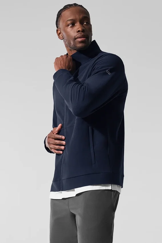 Conquer Max Mock Neck Full Zip – marinblå