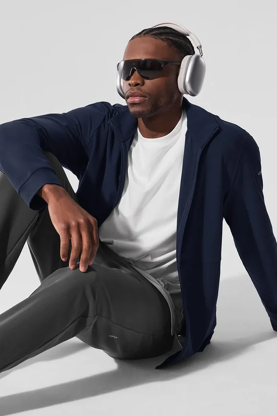 Conquer Max Mock Neck Full Zip – marinblå