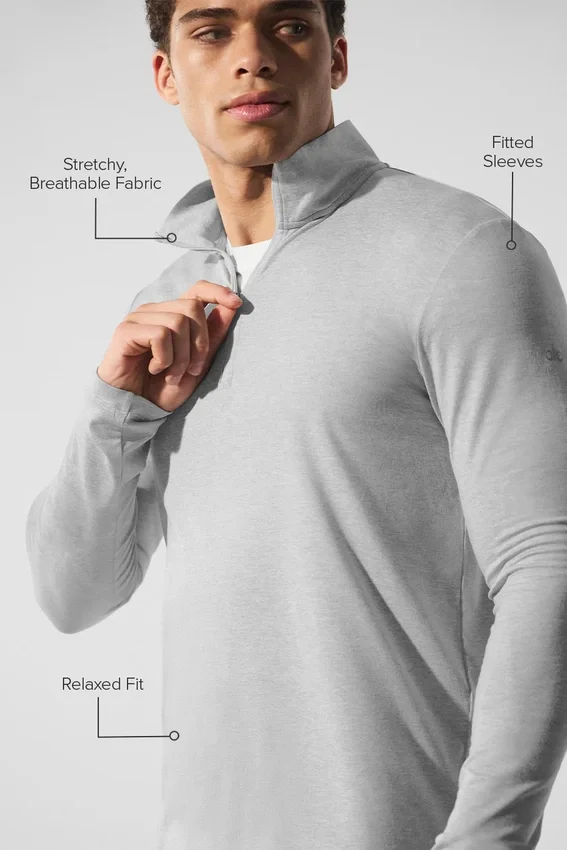 Conquer Reform långärmad tröja med 1/4 dragkedja – Athletic Heather Grey