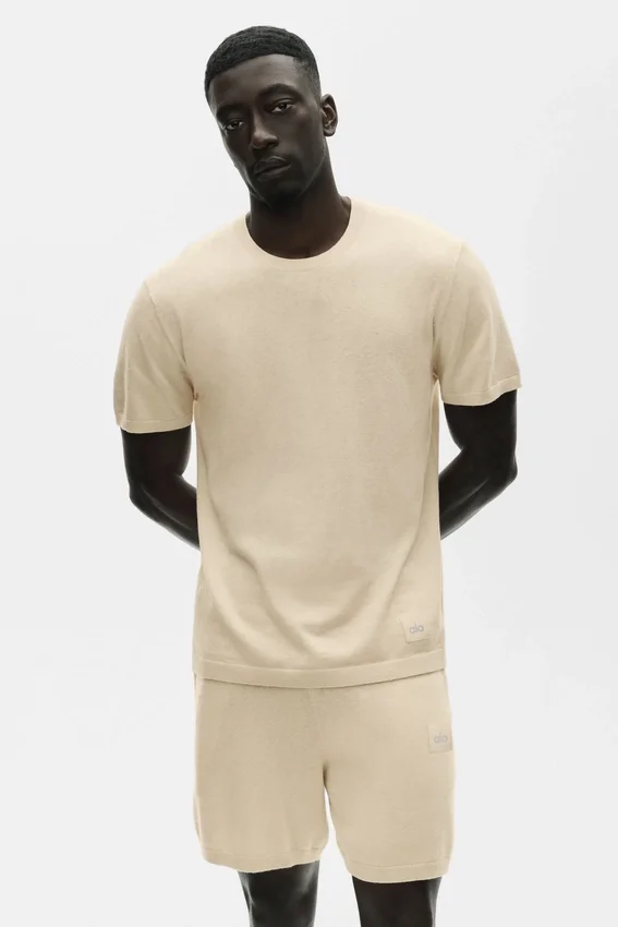 Cotton Cashmere Ever Soft kortärmat tröja – Sandy Beige