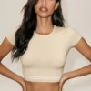 Cotton Cashmere My Serve kortärmat – sandbeige/vit