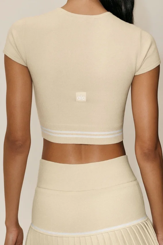 Cotton Cashmere My Serve kortärmat – sandbeige/vit