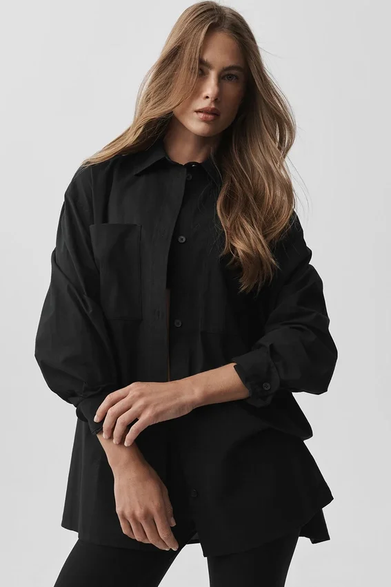 Cotton Real Deal Button-up Långärmat – Svart