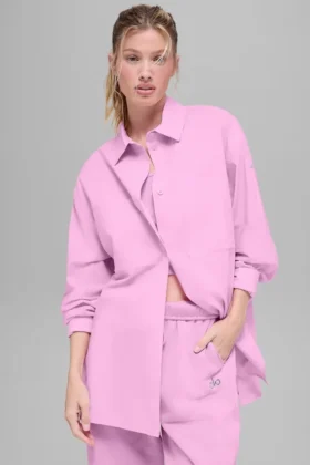 Cotton Real Deal knappad långärmad skjorta – Candy Heart Pink