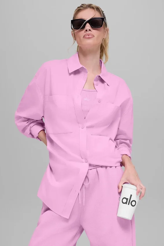 Cotton Real Deal knappad långärmad skjorta – Candy Heart Pink