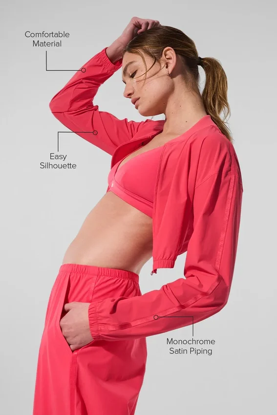 Cropped Breezy Full-Zip Cover up – Candy Red