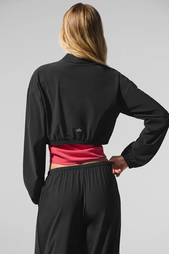 Cropped Breezy Full-Zip Cover up – Svart