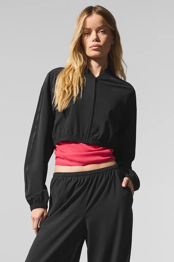 Cropped Breezy Full-Zip Cover up – Svart