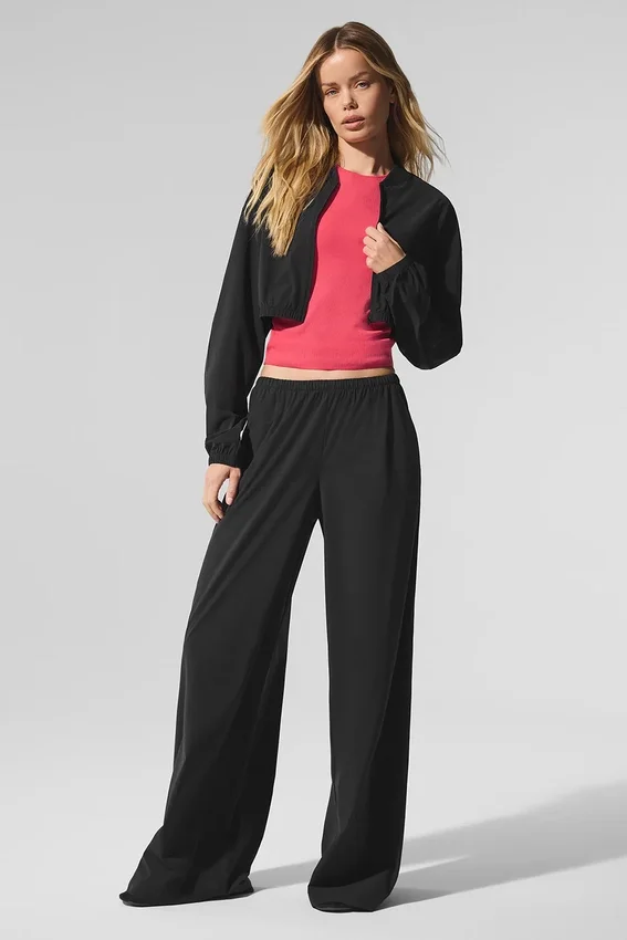 Cropped Breezy Full-Zip Cover up – Svart
