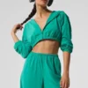 Cropped Breezy Full-Zip Huvtröja – Spruce Green
