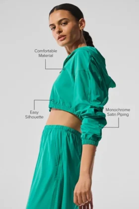 Cropped Breezy Full-Zip Huvtröja – Spruce Green