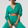 Cropped Breezy Full-Zip Huvtröja – Spruce Green