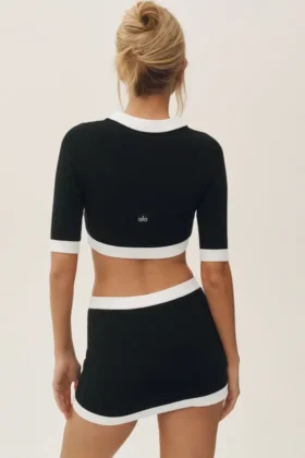 Cropped Capri Dream-kofta i bomull och kashmir – svart/vit