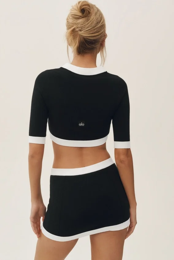 Cropped Capri Dream-kofta i bomull och kashmir – svart/vit