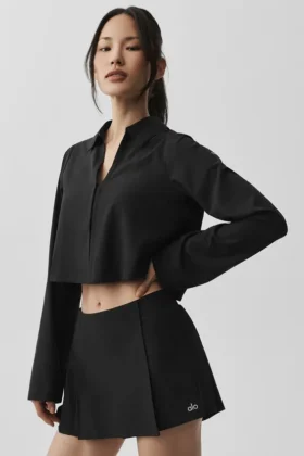 Cropped Unmatched Långärmat – Svart