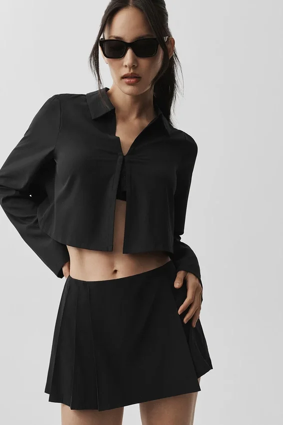 Cropped Unmatched Långärmat – Svart