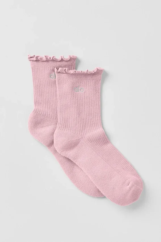Damstrumpor med Lettuce Edge-kant – Vintage Pink