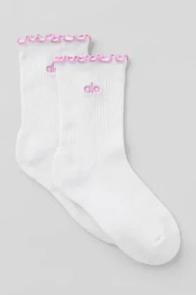 Damstrumpor med lettuce edge – vit/candy heart pink