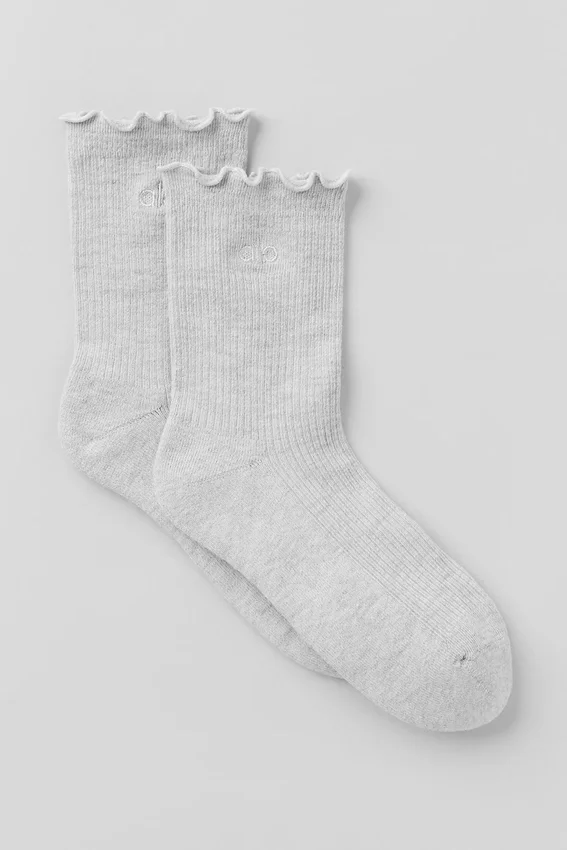 Damstrumpor med vågig kant – Athletic Heather Grey