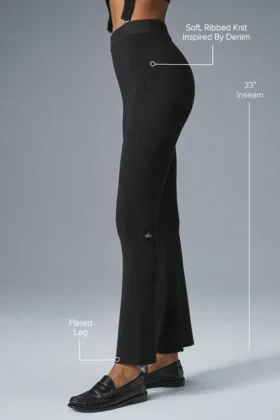 Denimstickade High-Waist-byxor med utsvängda ben – svart/antracit