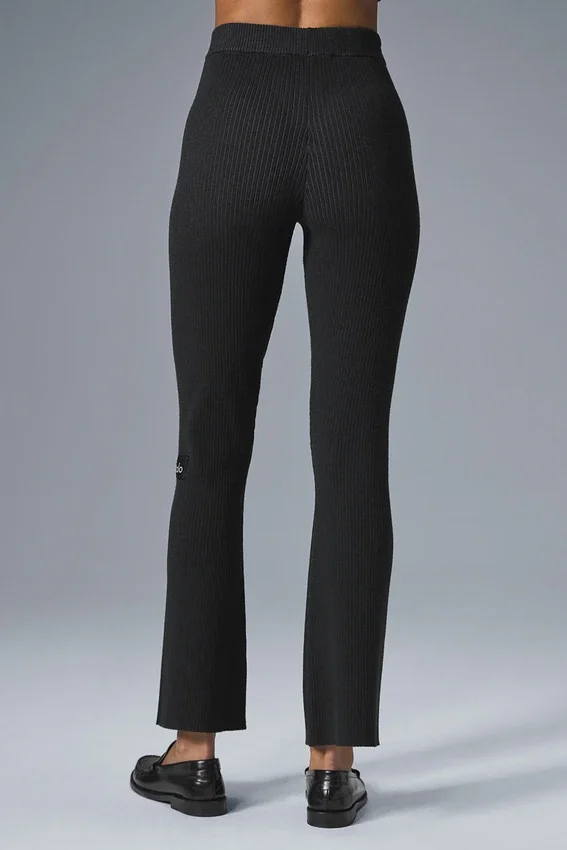 Denimstickade High-Waist-byxor med utsvängda ben – svart/antracit