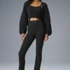 Denimstickade High-Waist-byxor med utsvängda ben – svart/antracit
